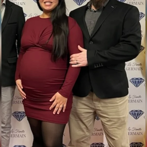 Maternity Raspberry Long Sleeve Dress - Picture 7 of 8